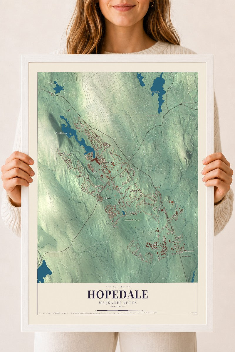 Hopedale, Massachusetts map print - 18 x 24 white Ayous wood frame