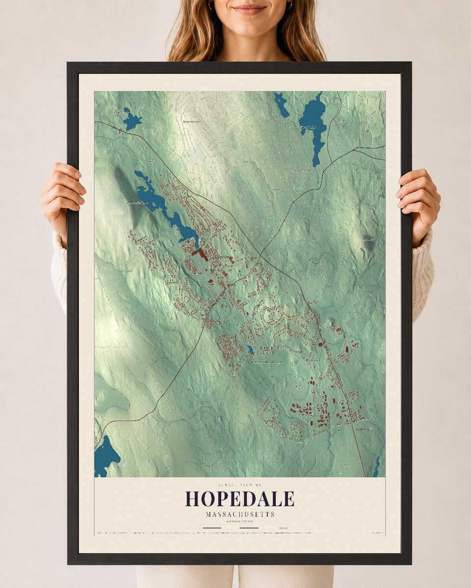 Hopedale, Massachusetts map print - 24 x 36 black Ayous wood frame