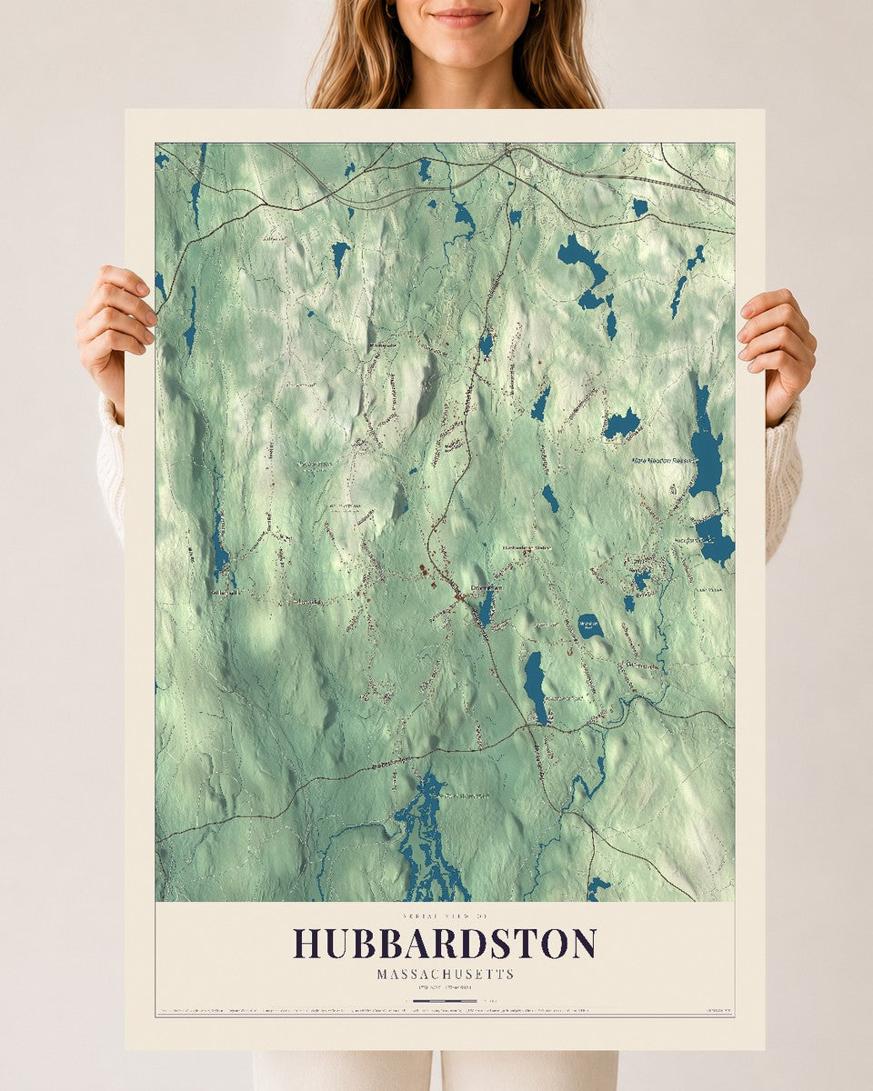 Hubbardston, Massachusetts map print - 24 x 36 archival matte print