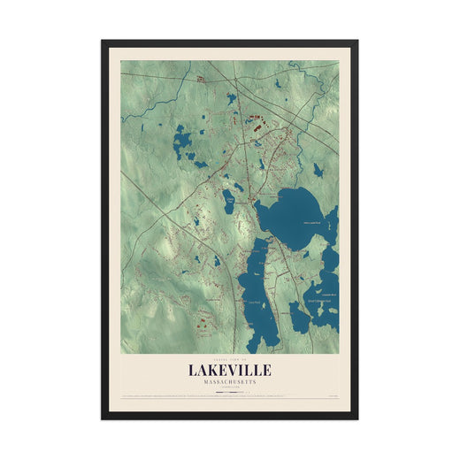 Map of Lakeville, Massachusetts, 12 x 18 inch print in a black wood frame