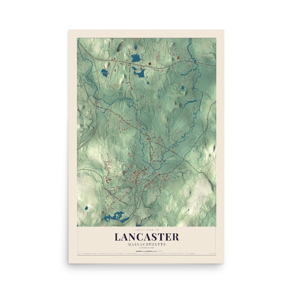 Map of Lancaster, Massachusetts, 12 x 18 inch unframed archival matte print
