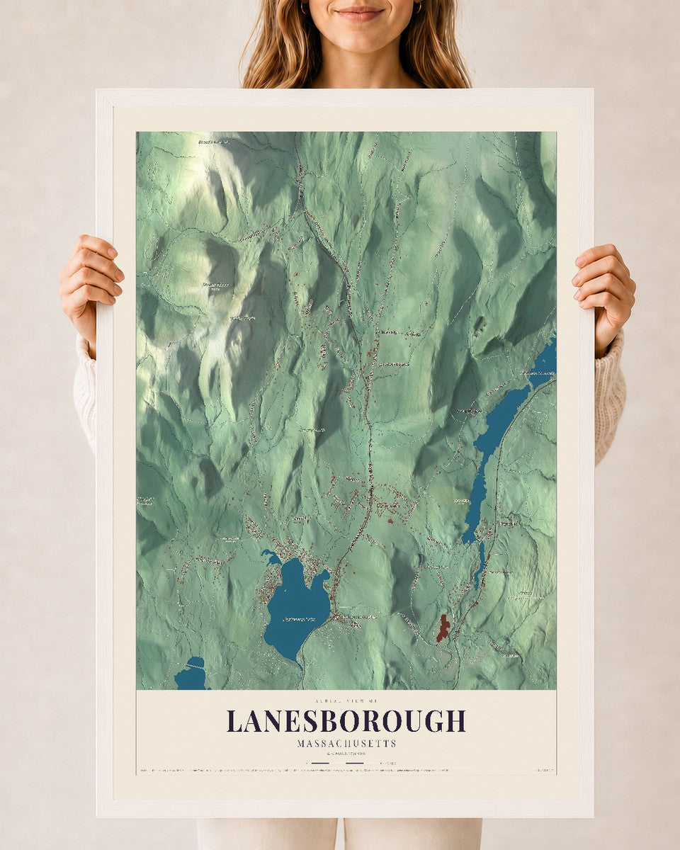 Lanesborough, Massachusetts map print - 24 x 36 white Ayous wood frame