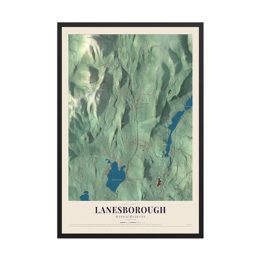 Map of Lanesborough, Massachusetts, 12 x 18 inch print in a black wood frame