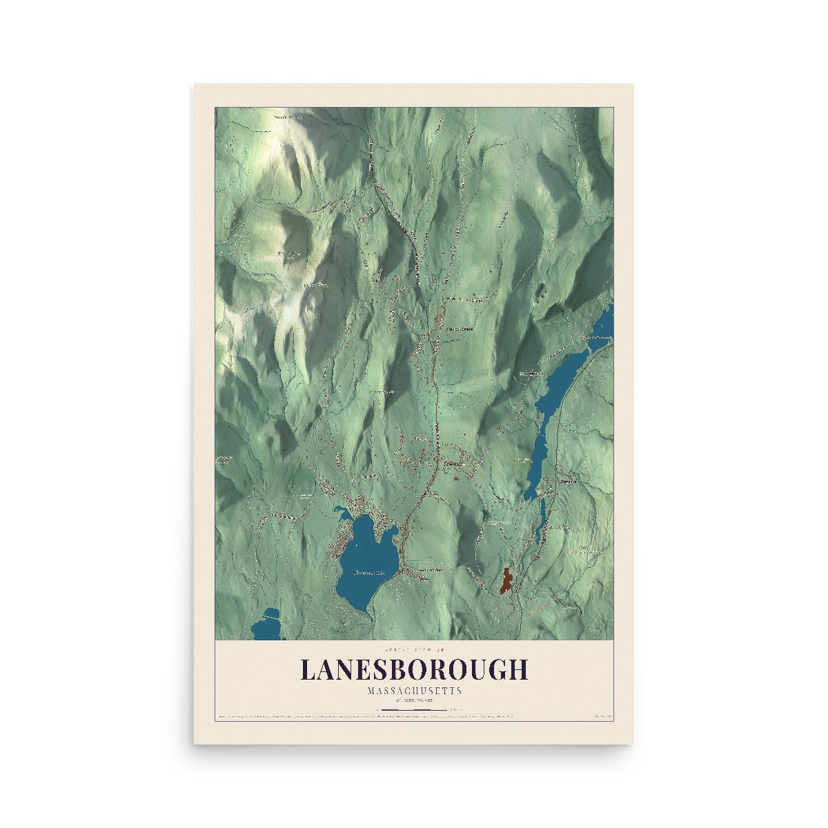 Map of Lanesborough, Massachusetts, 12 x 18 inch unframed archival matte print