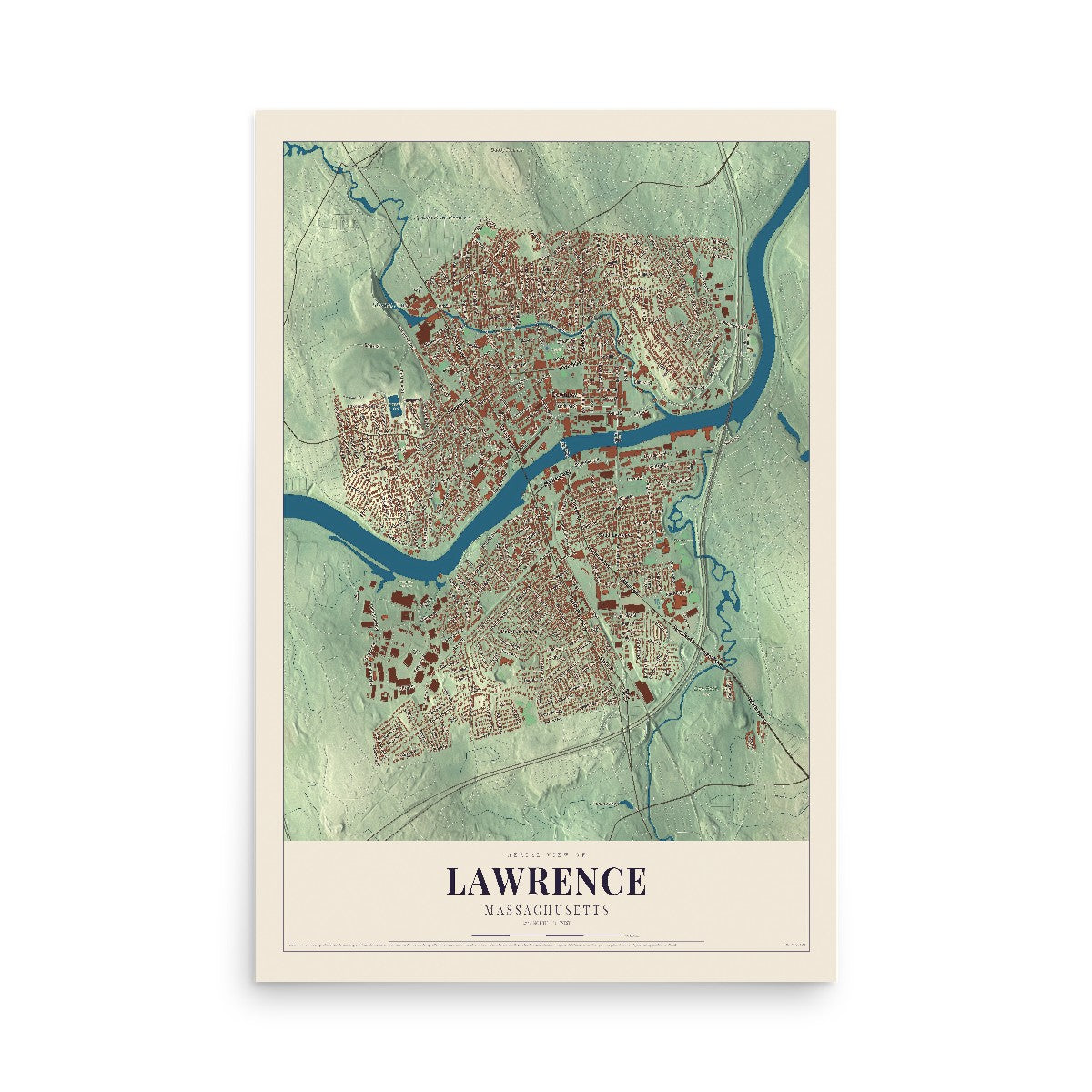 Map of Lawrence, Massachusetts, 12 x 18 inch unframed archival matte print