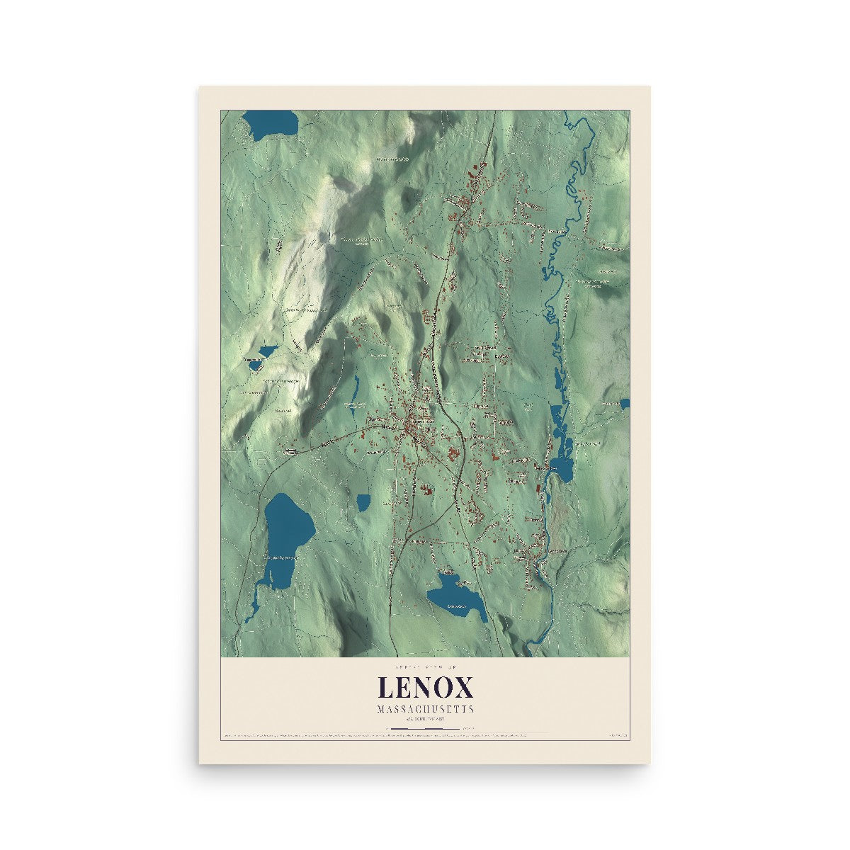 Map of Lenox, Massachusetts, 12 x 18 inch unframed archival matte print