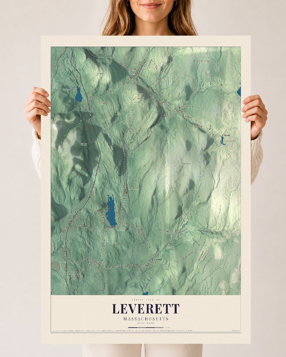 Leverett, Massachusetts map print - 24 x 36 archival matte print