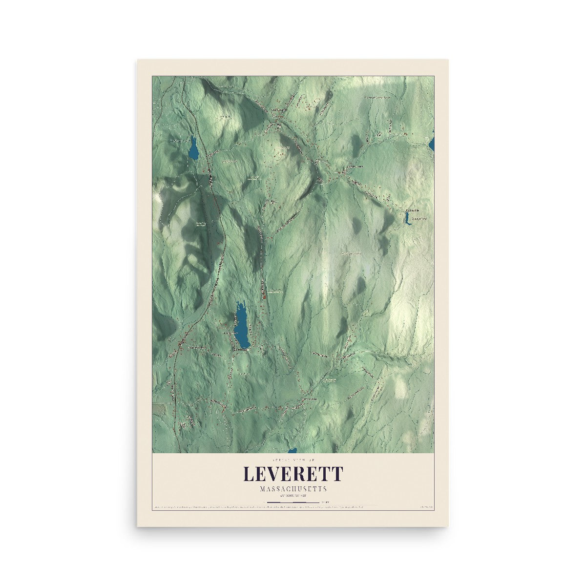 Map of Leverett, Massachusetts, 12 x 18 inch unframed archival matte print