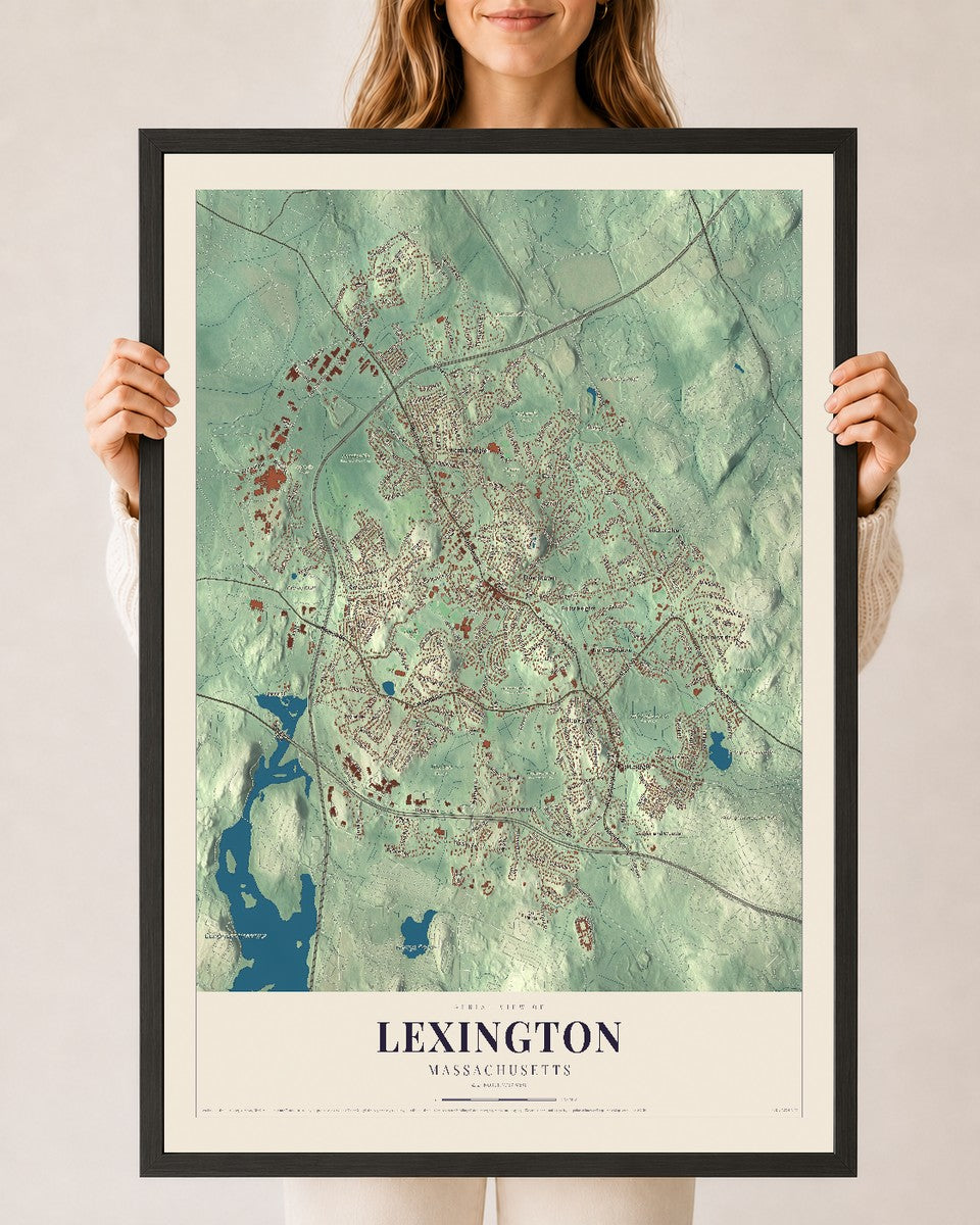 Lexington, Massachusetts map print - 24 x 36 black Ayous wood frame