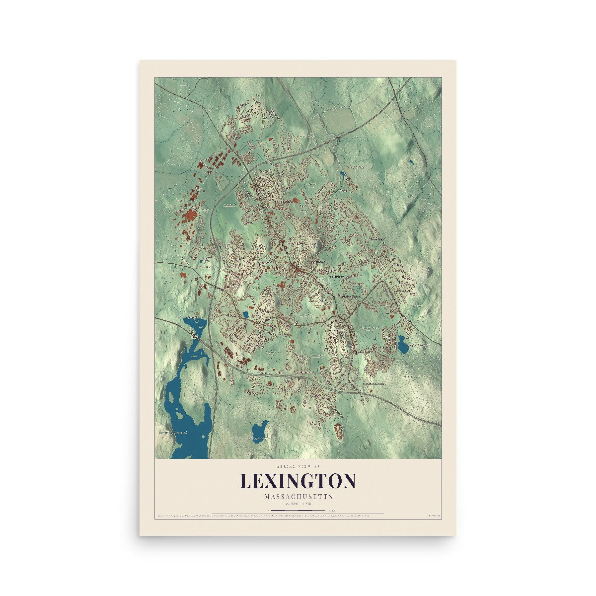 Map of Lexington, Massachusetts, 12 x 18 inch unframed archival matte print