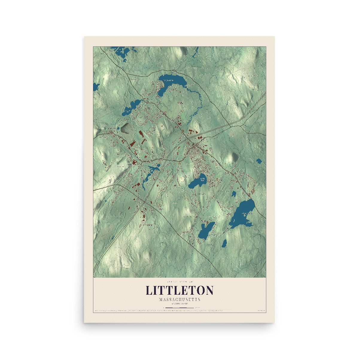 Map of Littleton, Massachusetts, 12 x 18 inch unframed archival matte print