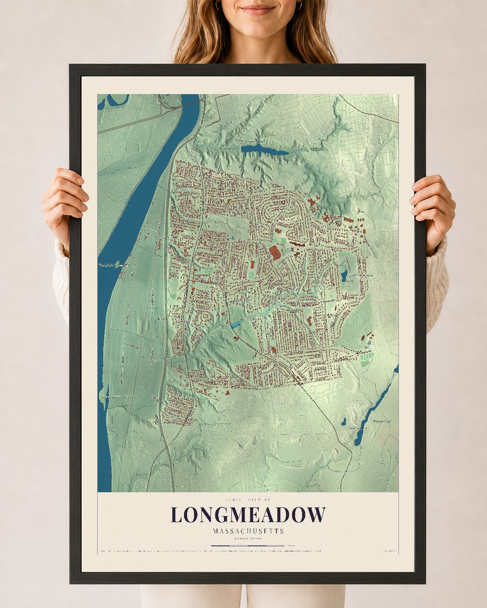 Longmeadow, Massachusetts map print - 24 x 36 black Ayous wood frame
