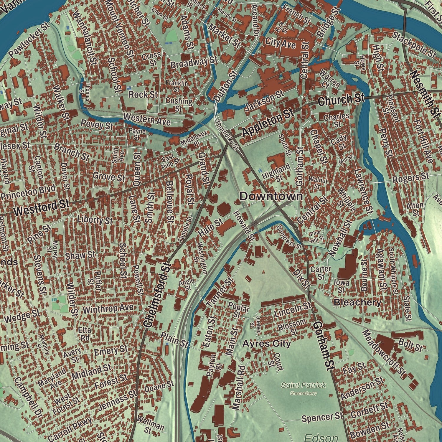 Street and neighborhood detail from the Lowell, Massachusetts map