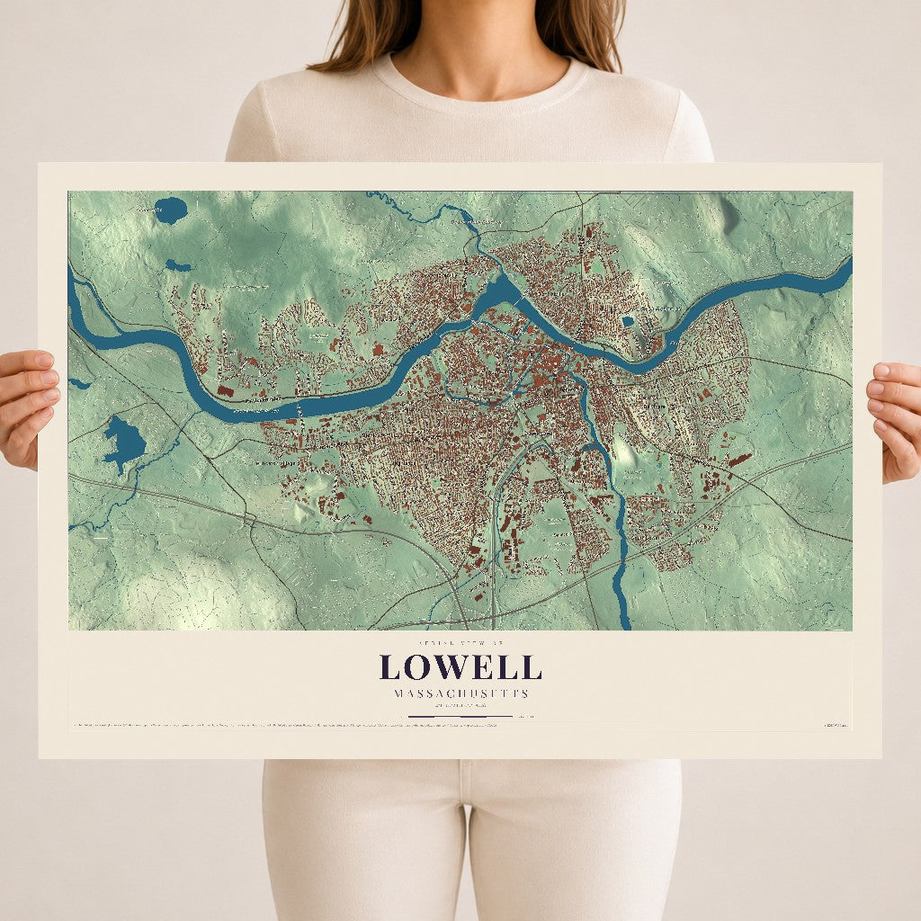 Lowell, Massachusetts map print - 18 x 24 archival matte print