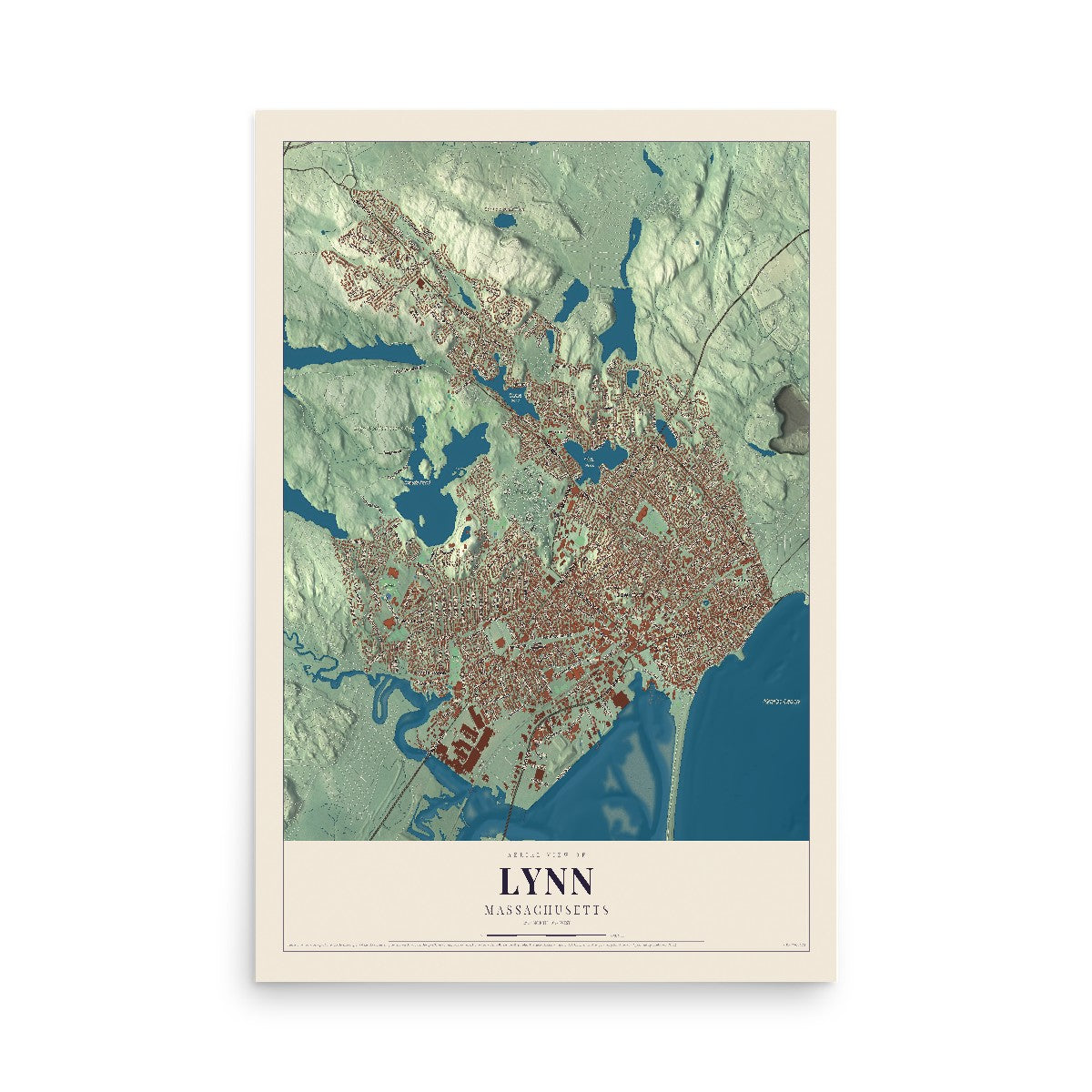 Map of Lynn, Massachusetts, 12 x 18 inch unframed archival matte print