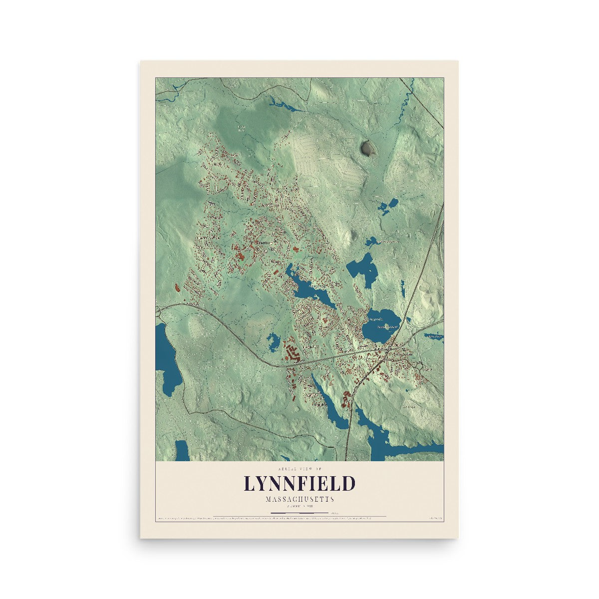 Map of Lynnfield, Massachusetts, 12 x 18 inch unframed archival matte print