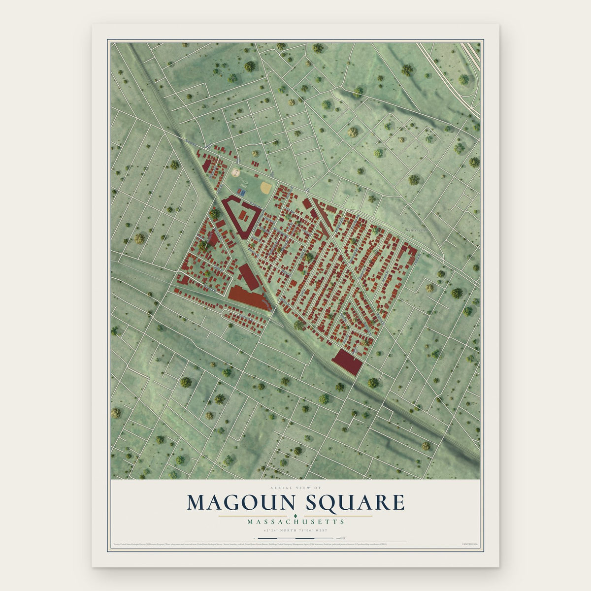 Magoun Square, Massachusetts map print, the full design