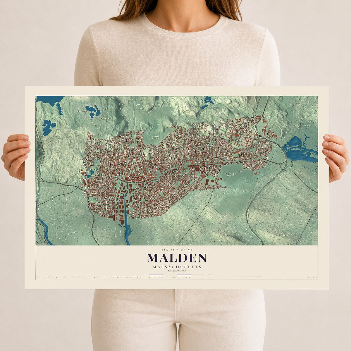 Malden, Massachusetts map print - 12 x 18 archival matte print