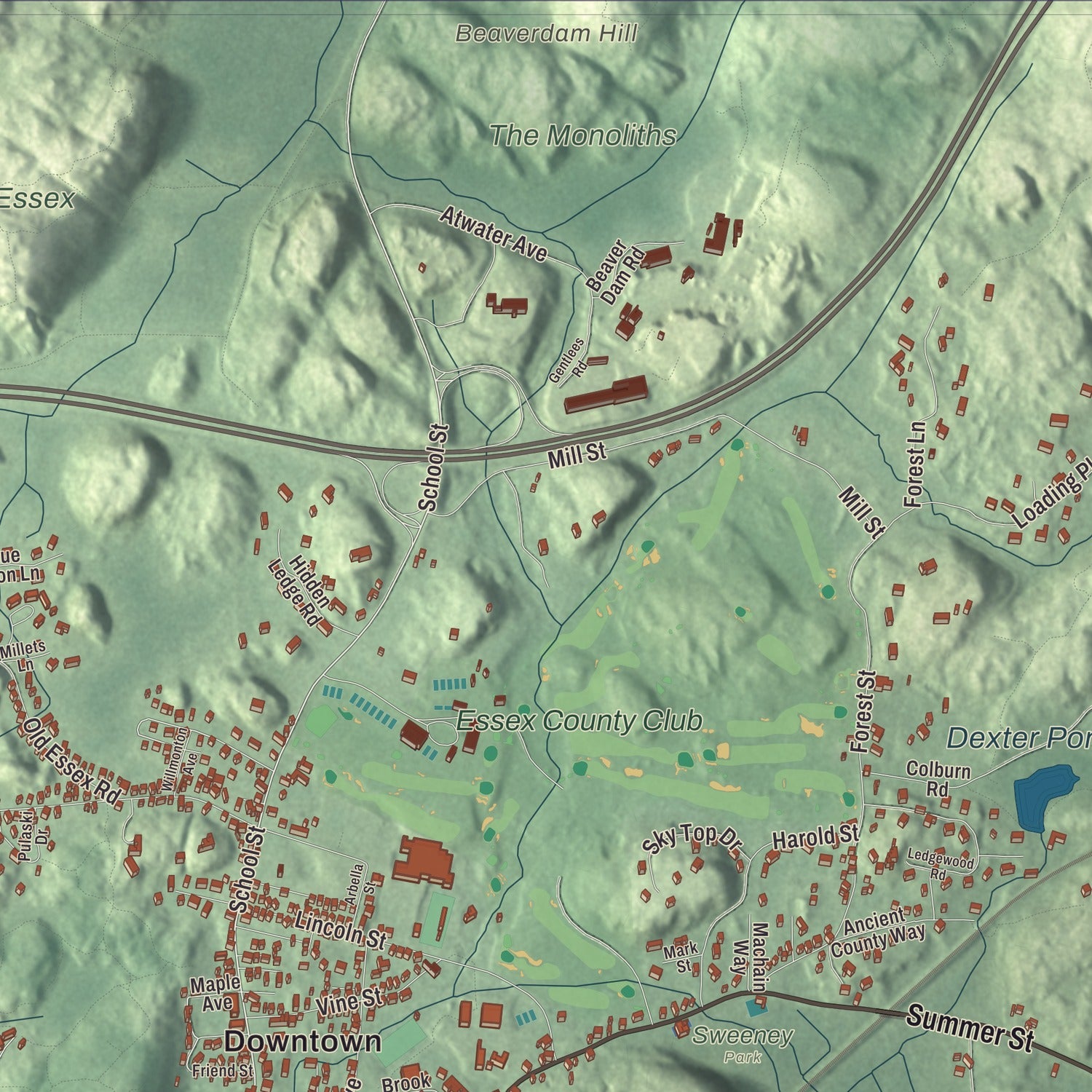 Terrain and local geography detail from the Manchester-by-the-Sea, Massachusetts map