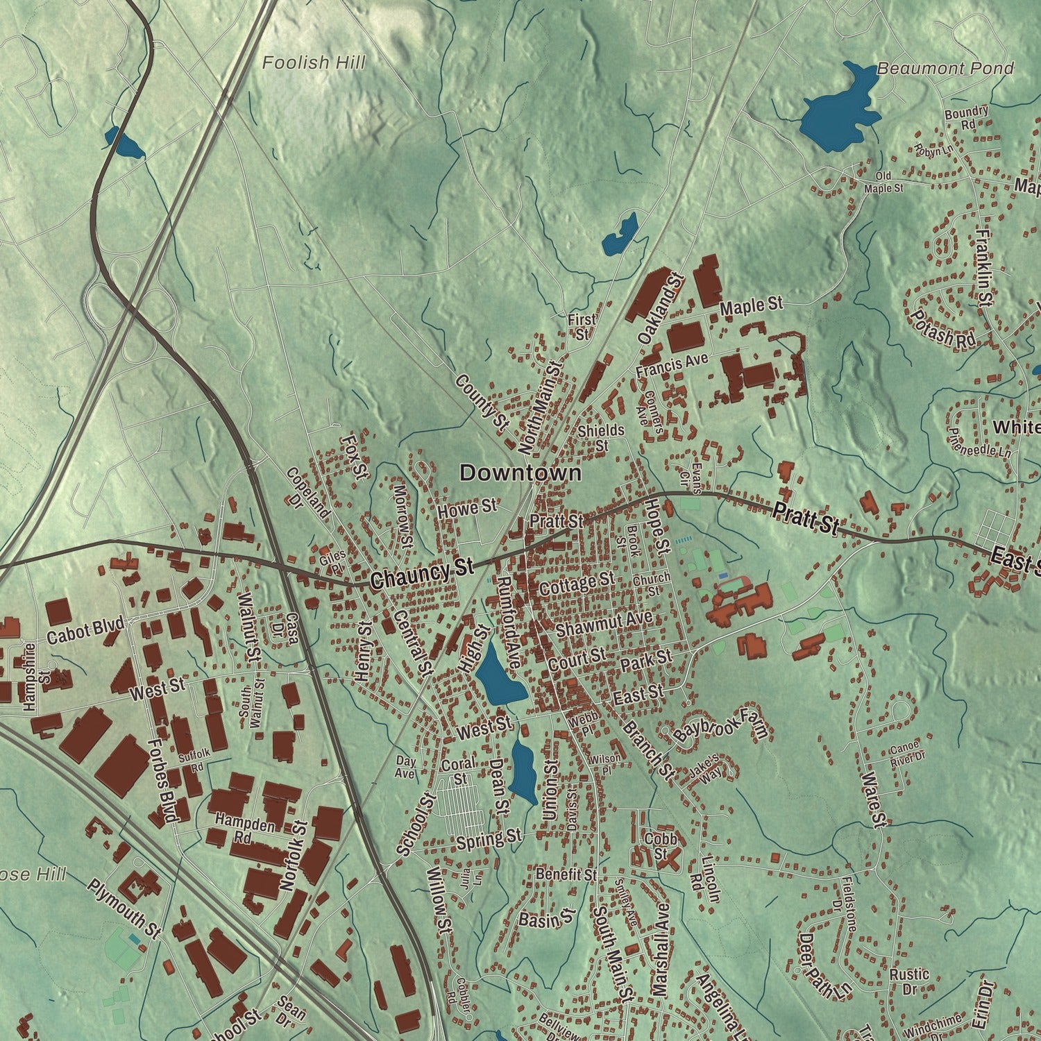 Street and neighborhood detail from the Mansfield, Massachusetts map