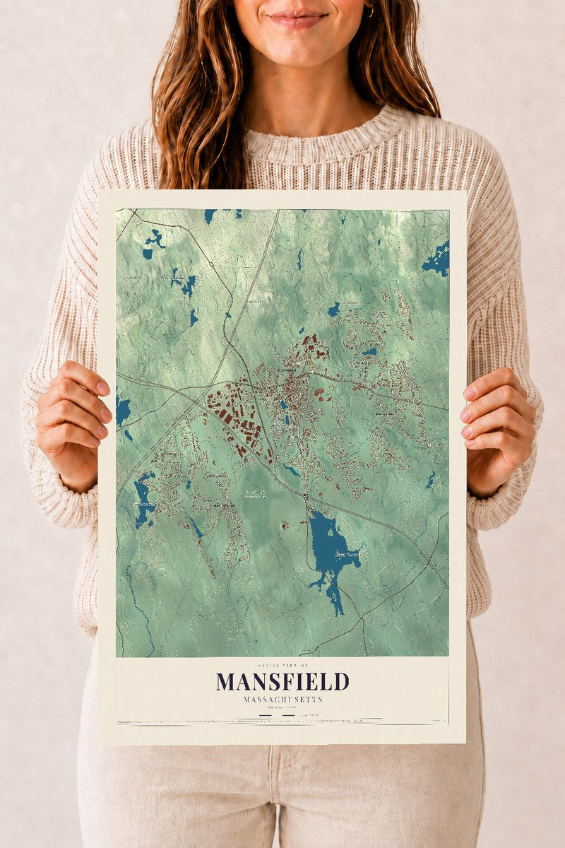 Mansfield, Massachusetts map print - 12 x 18 archival matte print