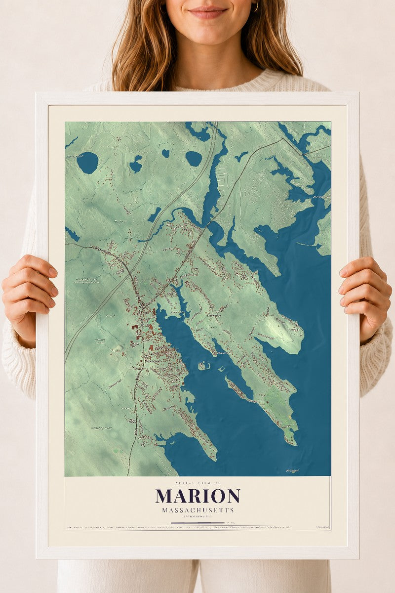 Marion, Massachusetts map print - 18 x 24 white Ayous wood frame
