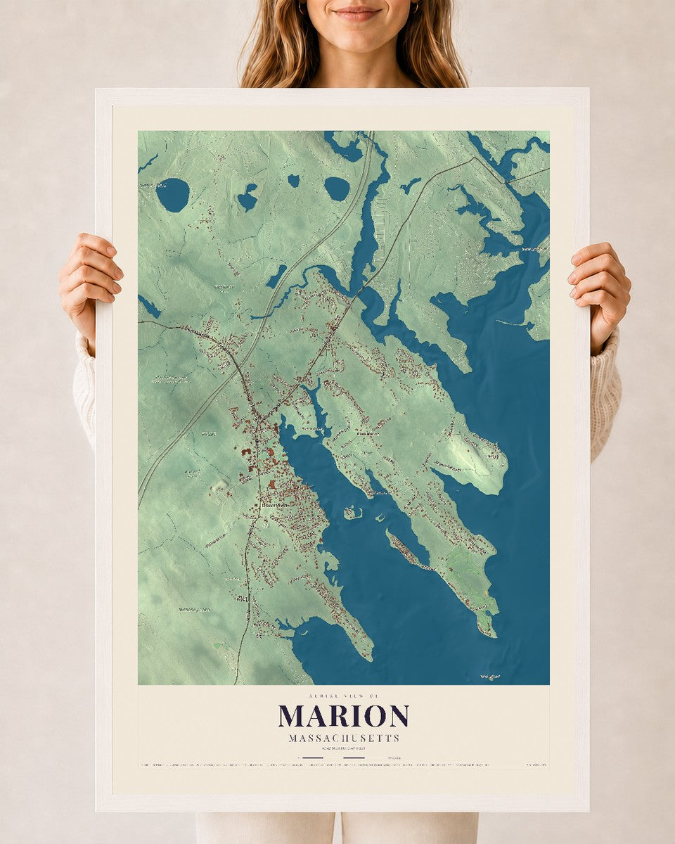 Marion, Massachusetts map print - 24 x 36 white Ayous wood frame
