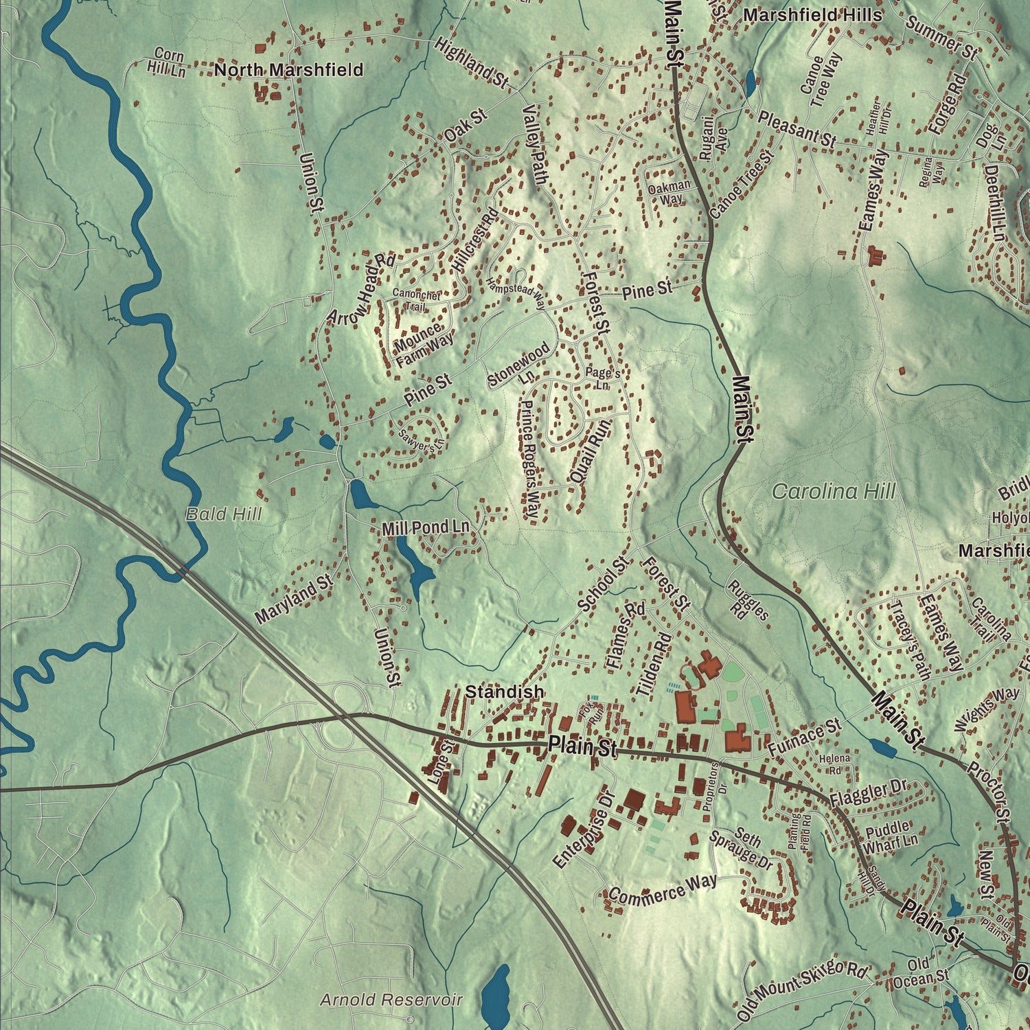Terrain and local geography detail from the Marshfield, Massachusetts map