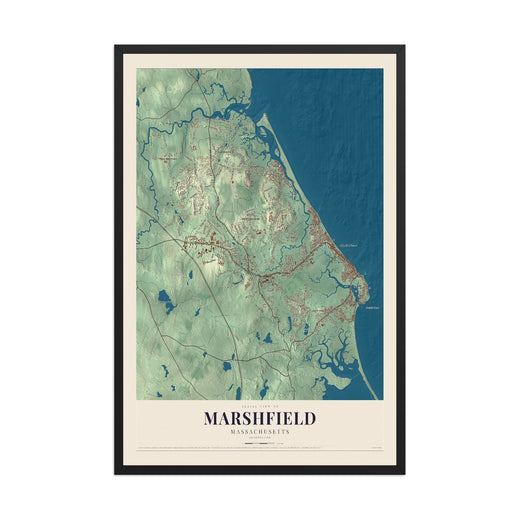 Map of Marshfield, Massachusetts, 12 x 18 inch print in a black wood frame
