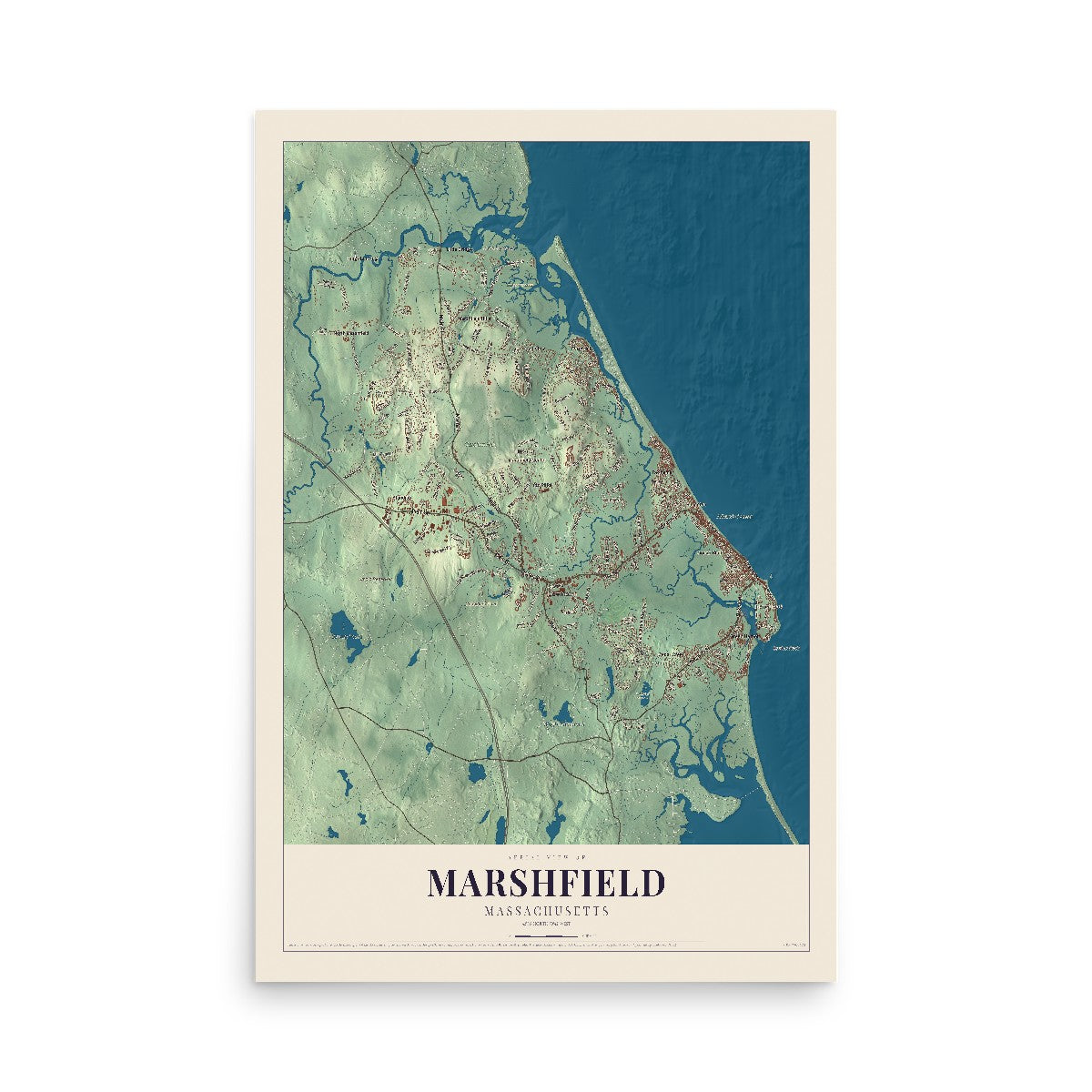 Map of Marshfield, Massachusetts, 12 x 18 inch unframed archival matte print