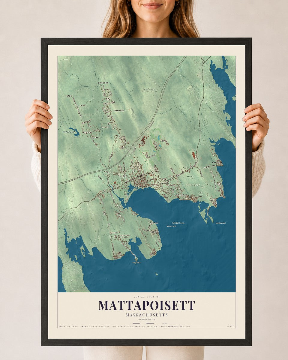 Mattapoisett, Massachusetts map print - 24 x 36 black Ayous wood frame