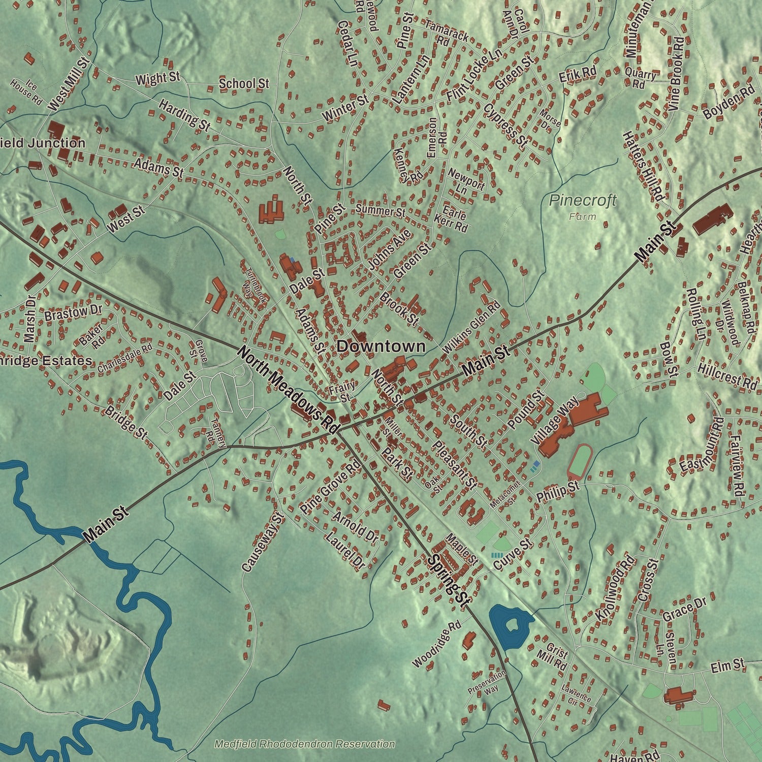Street and neighborhood detail from the Medfield, Massachusetts map