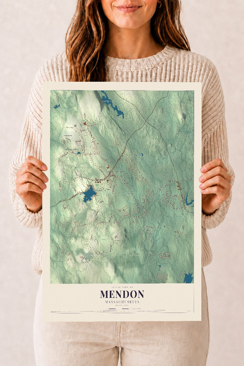 Mendon, Massachusetts map print - 12 x 18 archival matte print