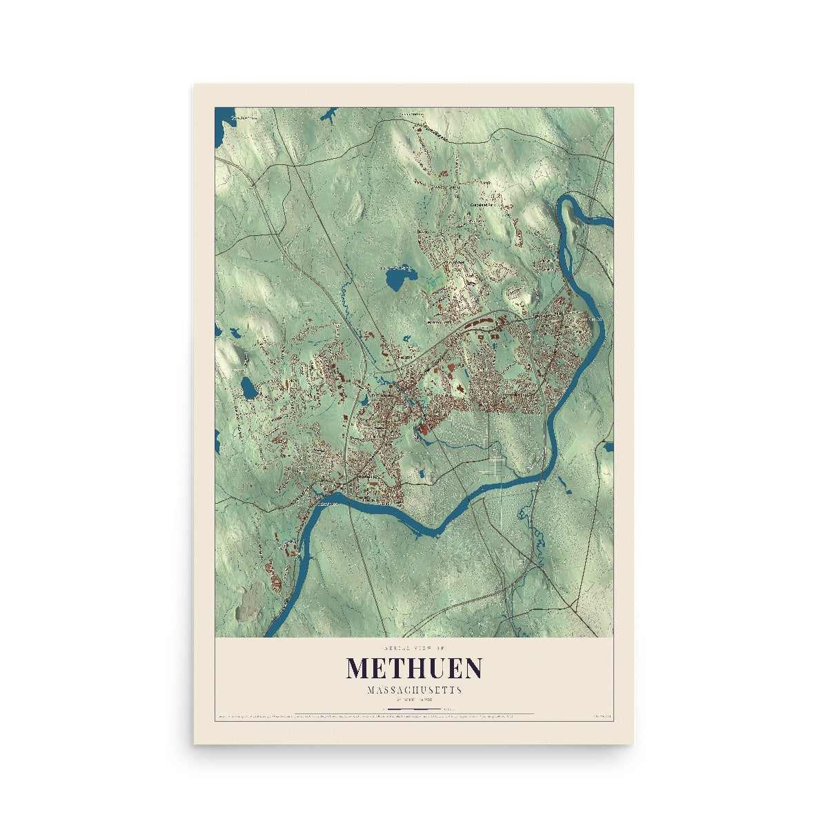 Map of Methuen, Massachusetts, 12 x 18 inch unframed archival matte print