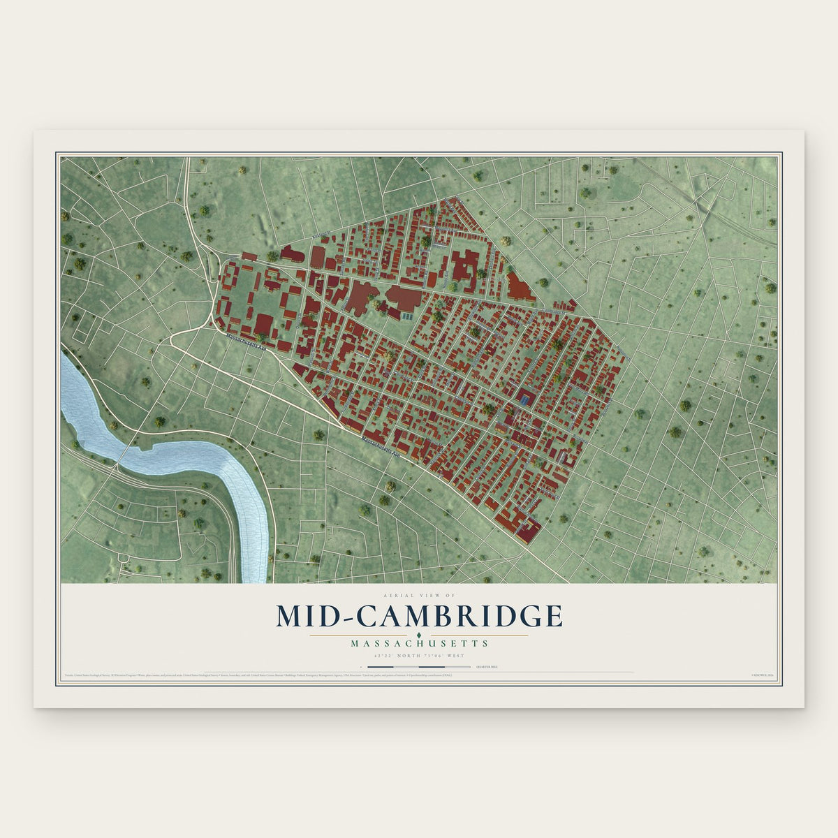 Mid-Cambridge, Massachusetts map print, the full design