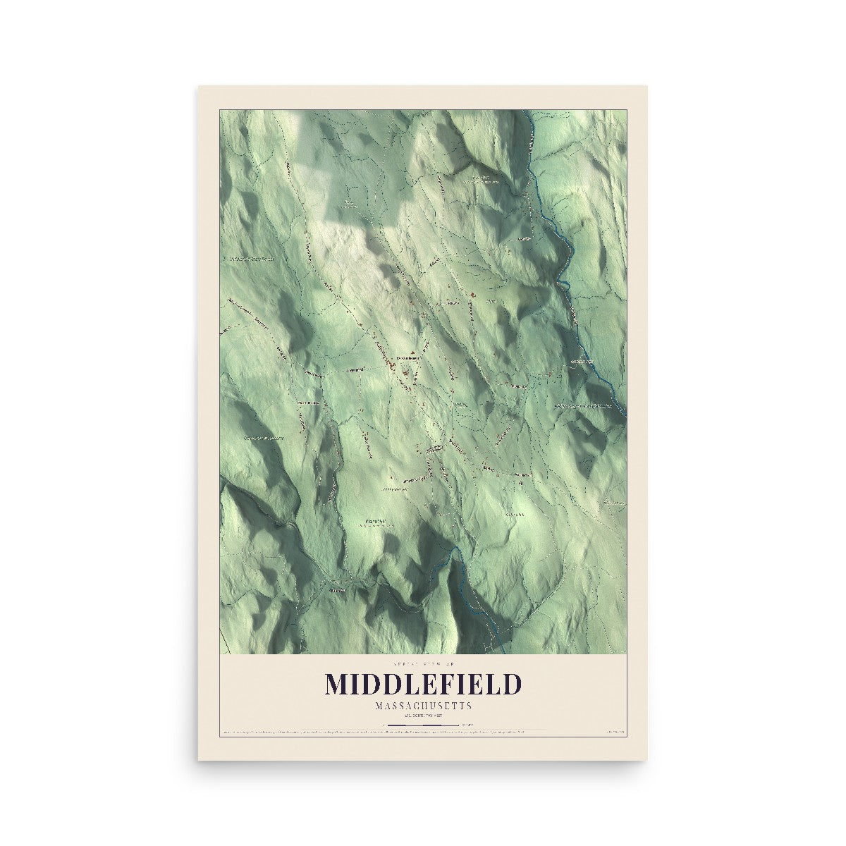 Map of Middlefield, Massachusetts, 12 x 18 inch unframed archival matte print