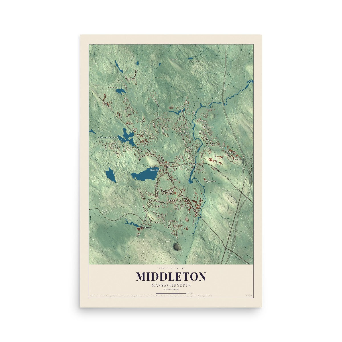 Map of Middleton, Massachusetts, 12 x 18 inch unframed archival matte print