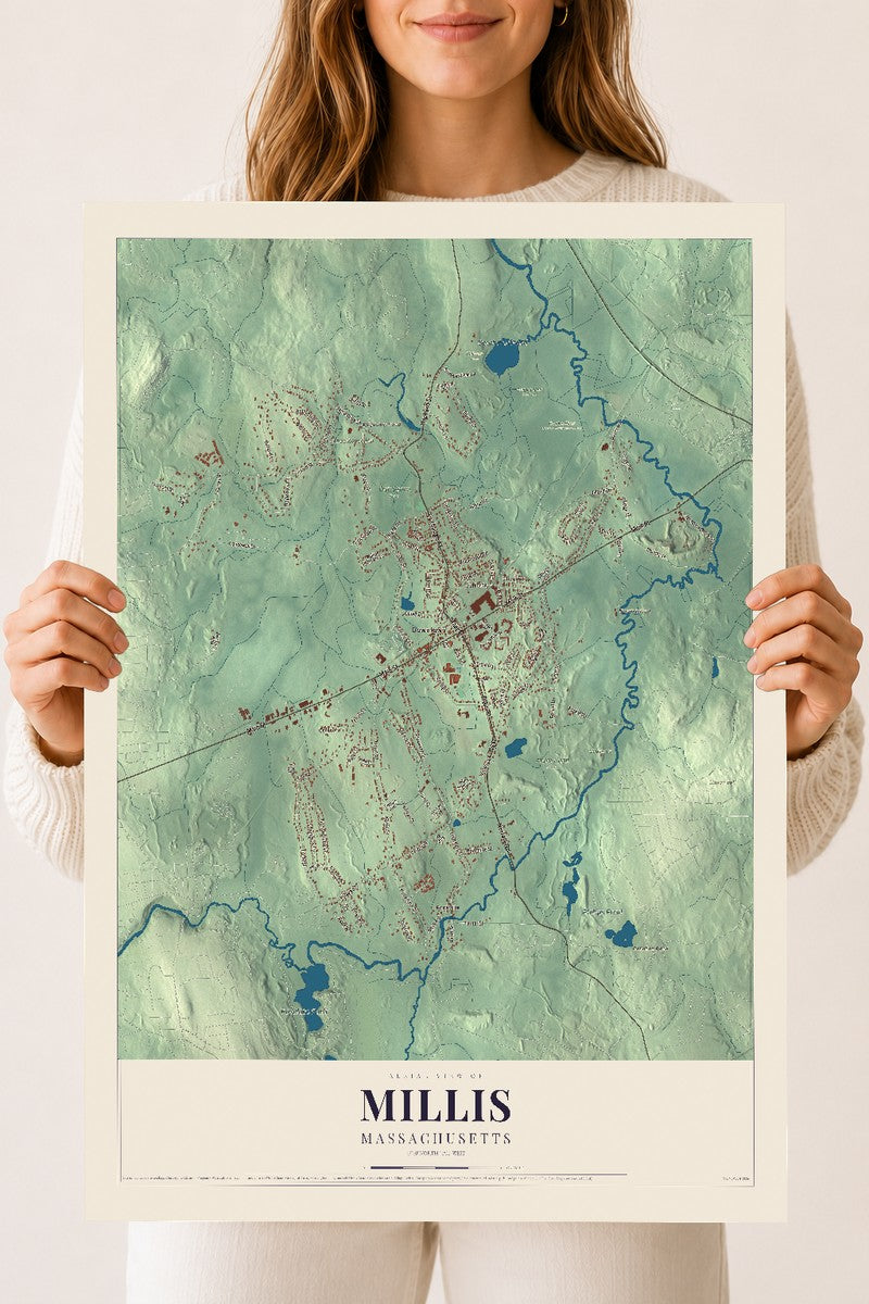 Millis, Massachusetts map print - 18 x 24 archival matte print