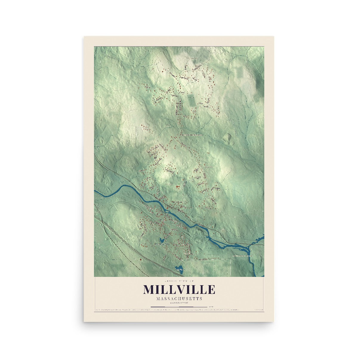Map of Millville, Massachusetts, 12 x 18 inch unframed archival matte print