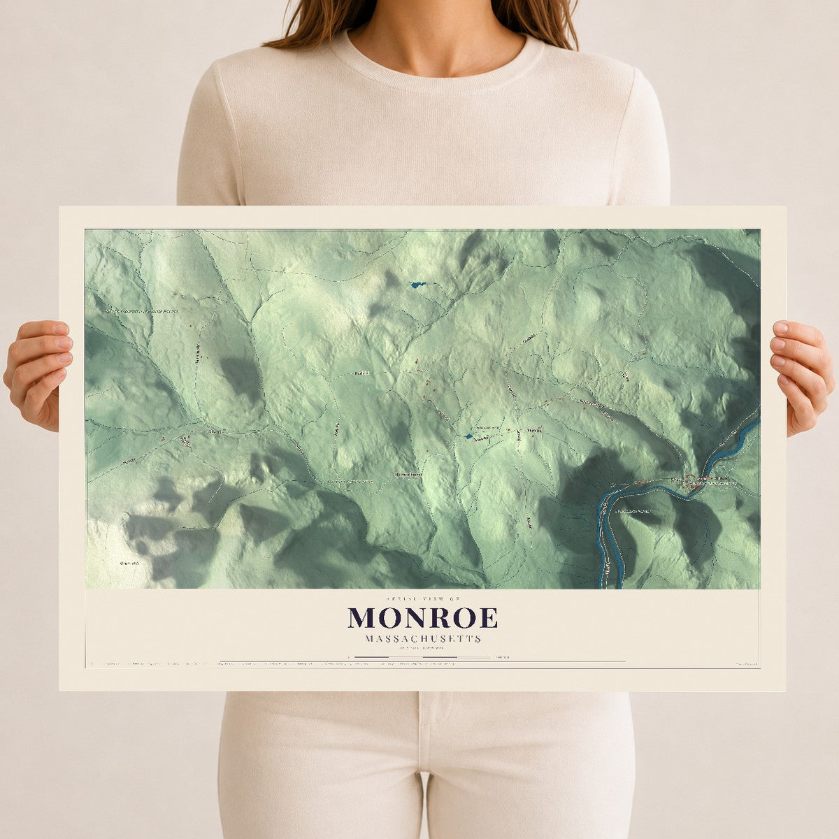 Monroe, Massachusetts map print - 12 x 18 archival matte print