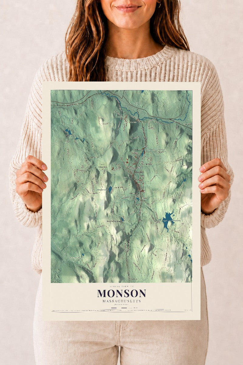 Monson, Massachusetts map print - 12 x 18 archival matte print
