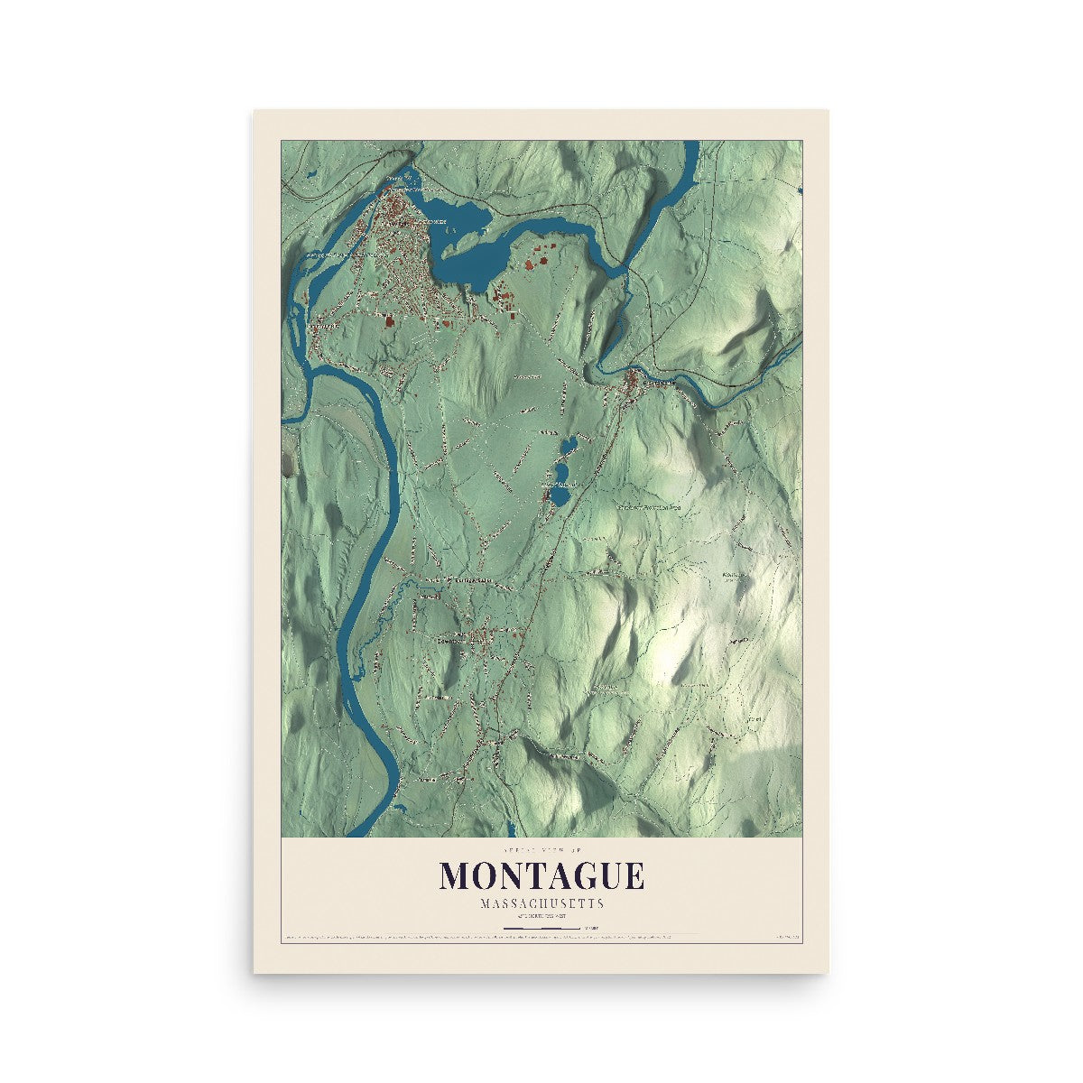 Map of Montague, Massachusetts, 12 x 18 inch unframed archival matte print