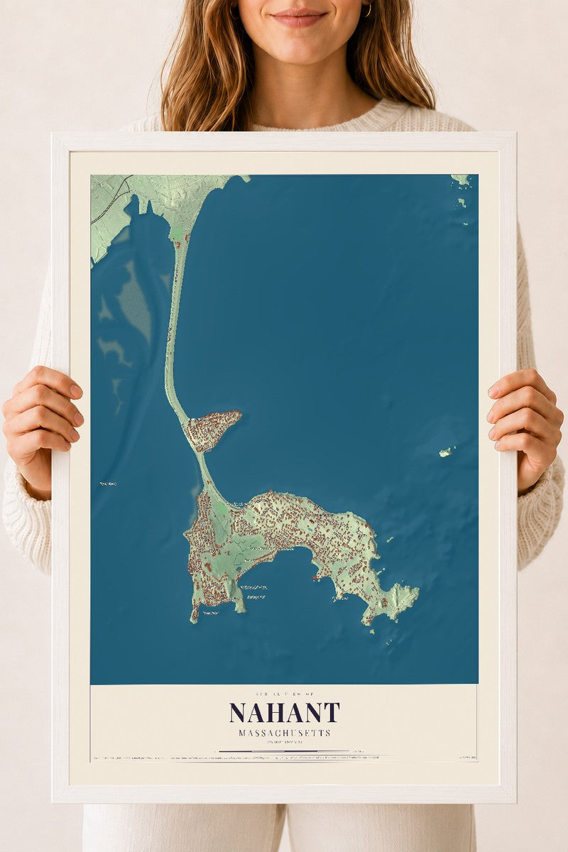 Nahant, Massachusetts map print - 18 x 24 white Ayous wood frame