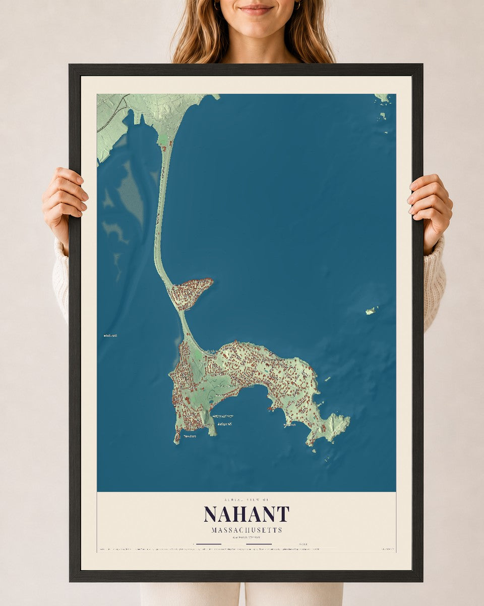 Nahant, Massachusetts map print - 24 x 36 black Ayous wood frame