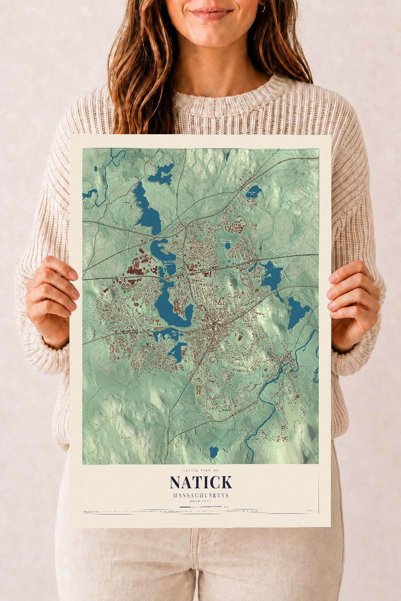 Natick, Massachusetts map print - 12 x 18 archival matte print