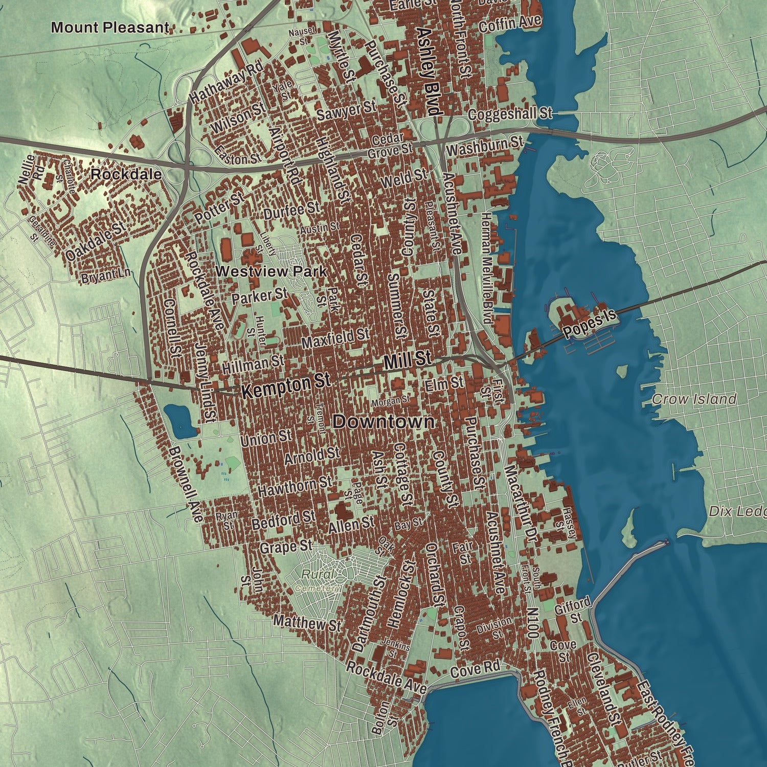 Street and neighborhood detail from the New Bedford, Massachusetts map