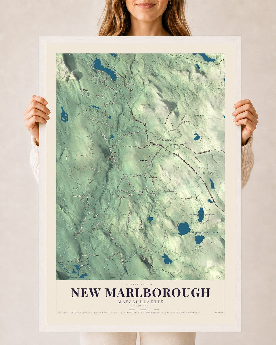 New Marlborough, Massachusetts map print - 24 x 36 white Ayous wood frame