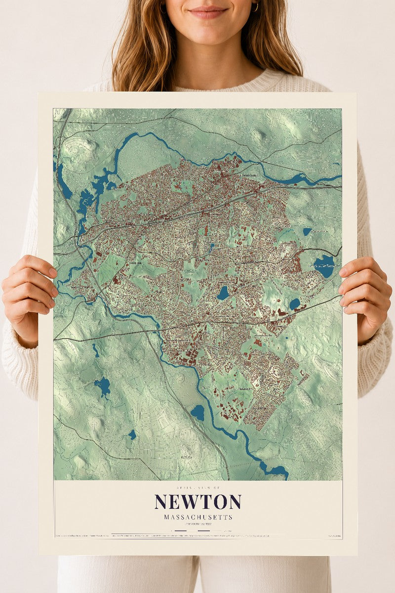 Newton, Massachusetts map print - 18 x 24 archival matte print