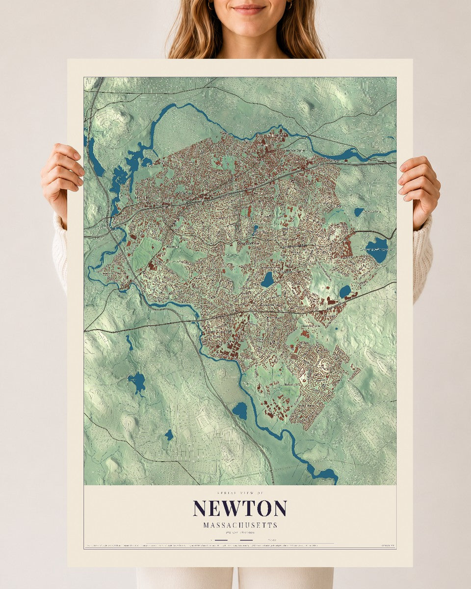 Newton, Massachusetts map print - 24 x 36 archival matte print