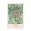 Map of Newton, Massachusetts, 12 x 18 inch unframed archival matte print